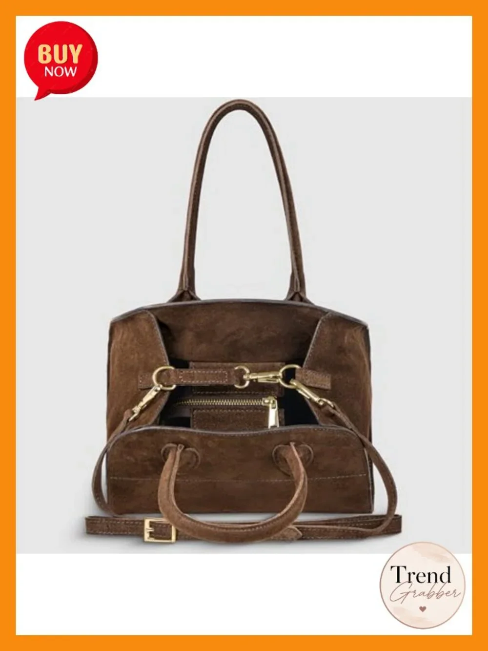 Genuine Suede Top-Handle Satchel Bag for Women with Adjustable Strap